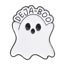 Broche fantôme gourmande mignonne en émail blanc, badge burger d'horreur pour Halloween, métal GX G0Y2