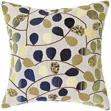 Housse de coussin décorative en chenille de luxe à motif de jolies feuilles, pour canapé ou fauteuil, 40 x 40 cm, bleu écru.