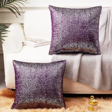 Housses de coussin en velours pailleté violet et argent, 56 x 56 cm, fermeture éclair invisible, compatibles avec les coussins standards, lot de 2