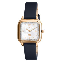 RADLEY Womens Rose Gold Plated Mother of Pearl Dark Blue Leather Strap Square Analogue Quartz Watch