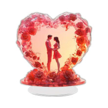 Décoration murale en acrylique représentant un gnome en forme de cœur pour la Saint-Valentin, avec des oiseaux amoureux, idéale pour une table,
