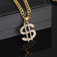 Unisex kettingen van Dollar Jewell in surferstijl, gouden ketting met Hop-hanger, legeringskettingen, gouden sieraden, één maat.