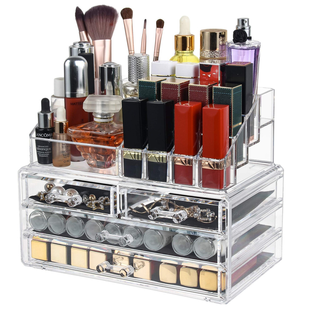 Dawoo Make-Up Organiser Acrylic Jewellery Boxproducts Cosmetic Organiser Drawers Makeup Storage Case (Transparent,4 Drawers)