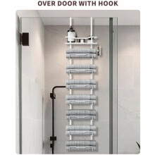 Porte-serviettes suspendu à 8 niveaux pour salle de bain – Installation sans perçage, petits espaces, camping-car, blanc, compatible avec les