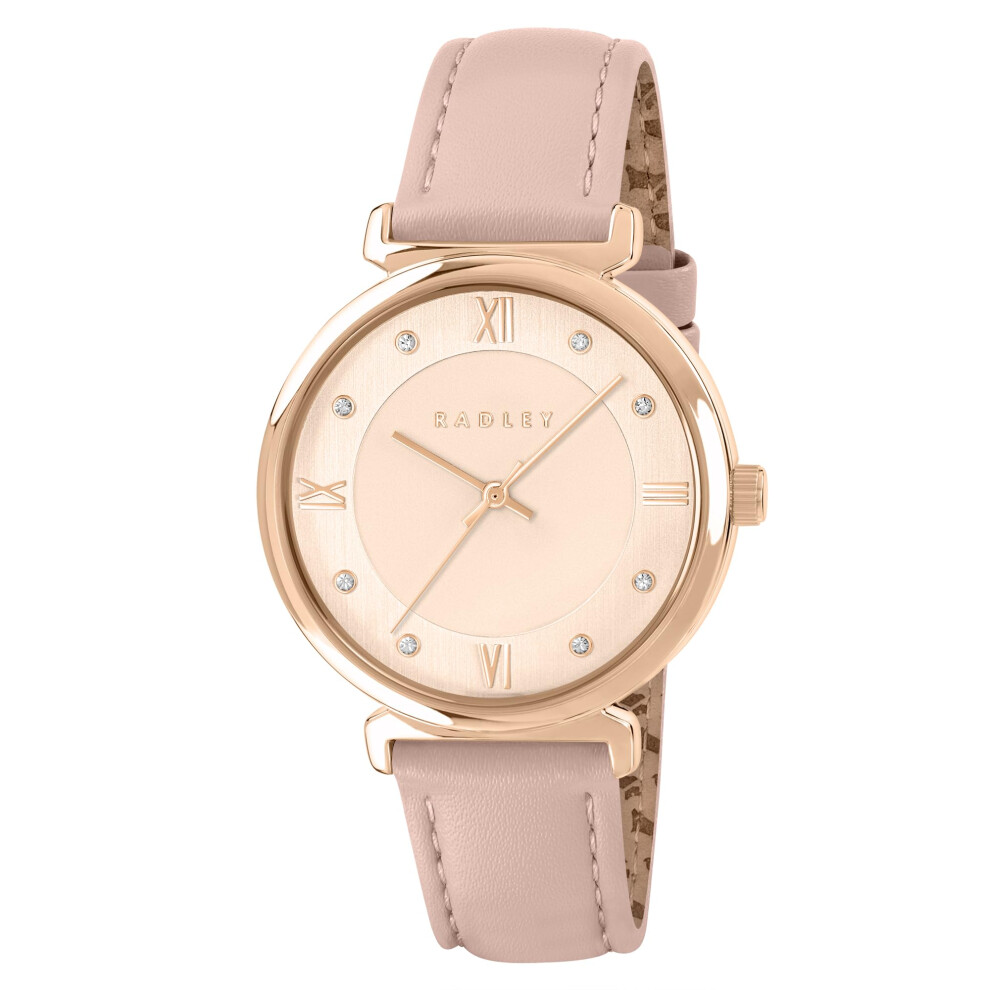 Radley Rose Gold Plated 35Mm T-Bar Praire Pink Leather Strap Pink,Gold