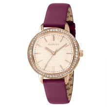 RADLEY Rose Gold Plated 36mm Stone Set Berry Leather Strap