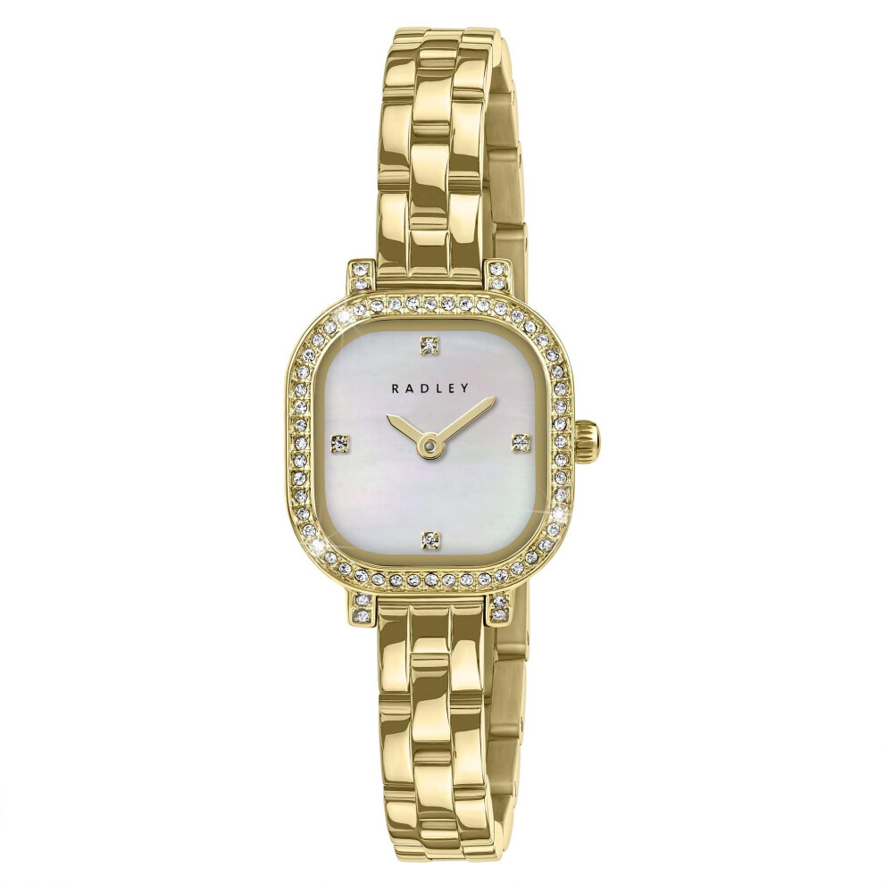 Radley Gold Plated Mother Of Pearl Stone Set Case Bracelet Watch Ry4660 White,Gold