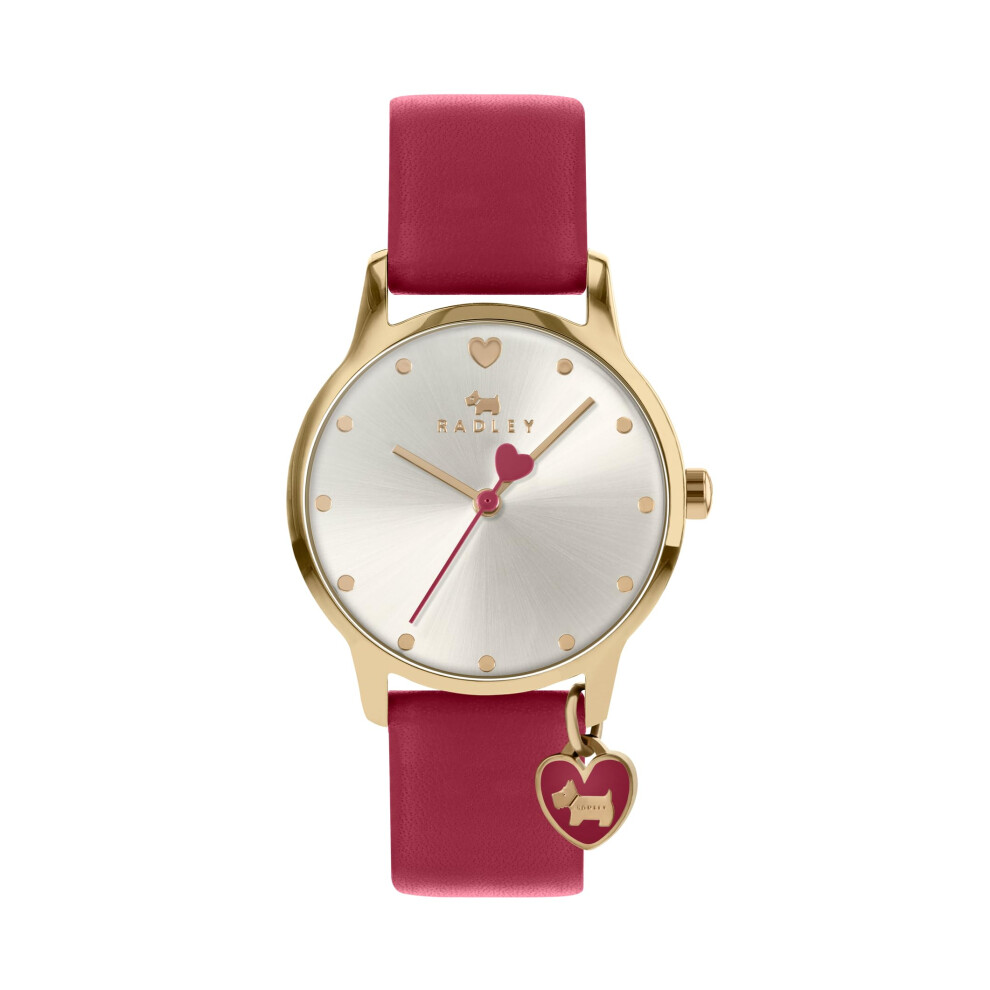 Radley Heart Dial Ladies Claret Leather Strap Heart Charm Watch Ry2920a Gold/Silver/White