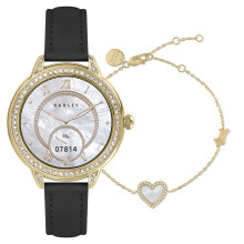 RADLEY Smart Series 33 AMOLED Stoneset Gold Plated Black Leather Strap Smart Calling Watch and Bracelet Set