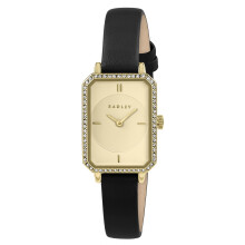 RADLEY Gold Plated Stone Set Case Black Leather Strap Watch RY21890