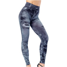 VERUGU Casual Broek voor Dames, Imitatie Jeans, Modieuze Superelastische Sportbroek, Slim Fit Broek, Heuplift Leggings, Marineblauw, Maat 3XL