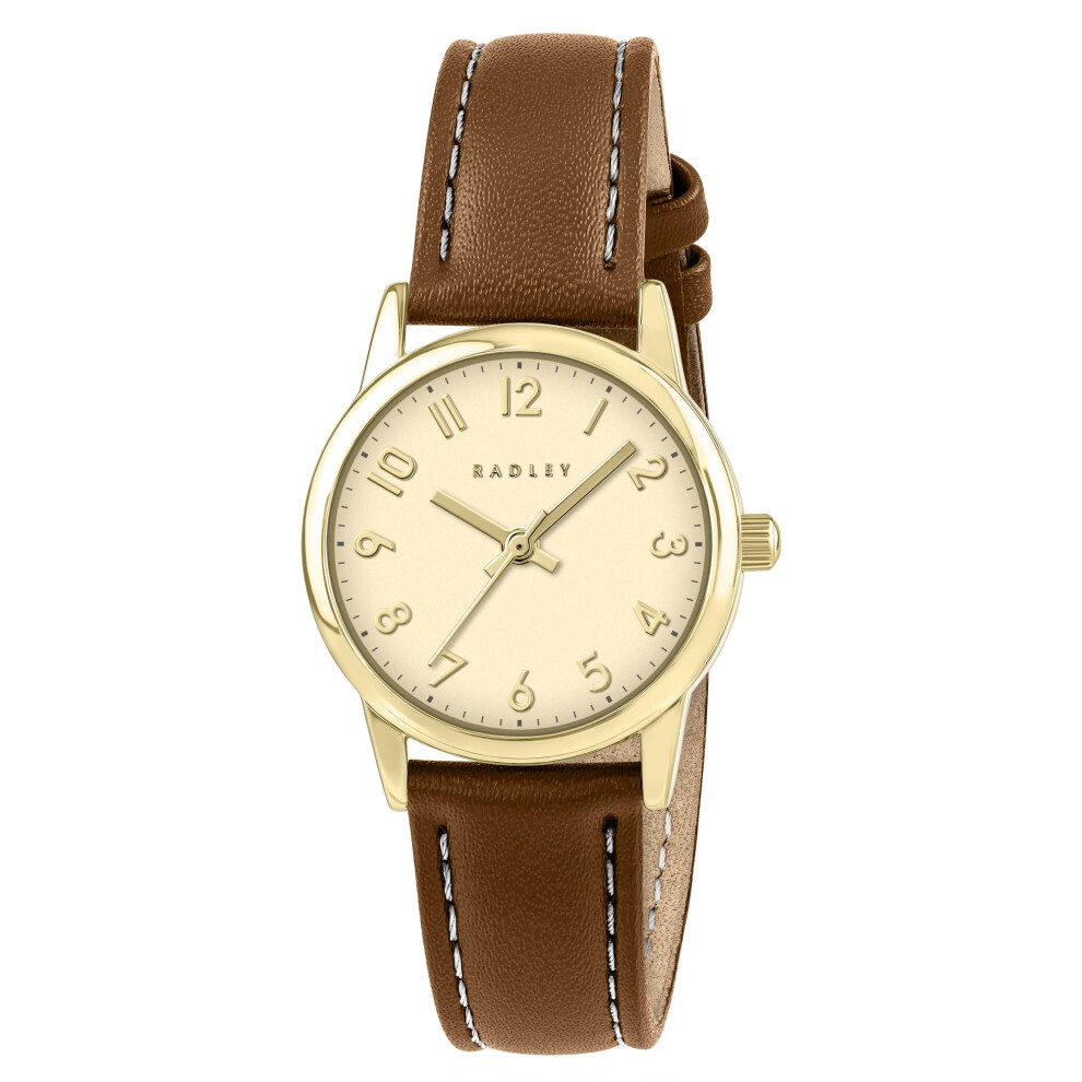 Radley Plated Case Full Number Cognac Leather Strap Watch Ry21902 Gold