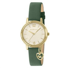 RADLEY Gold Plated Case Heart Charm Hunter Green Leather Strap Watch RY21918A
