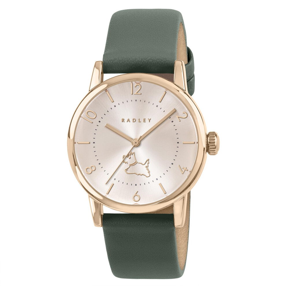 Radley Rose Gold Plated Case Hunter Green Leather Strap Watch Ry21940a Green,Gold