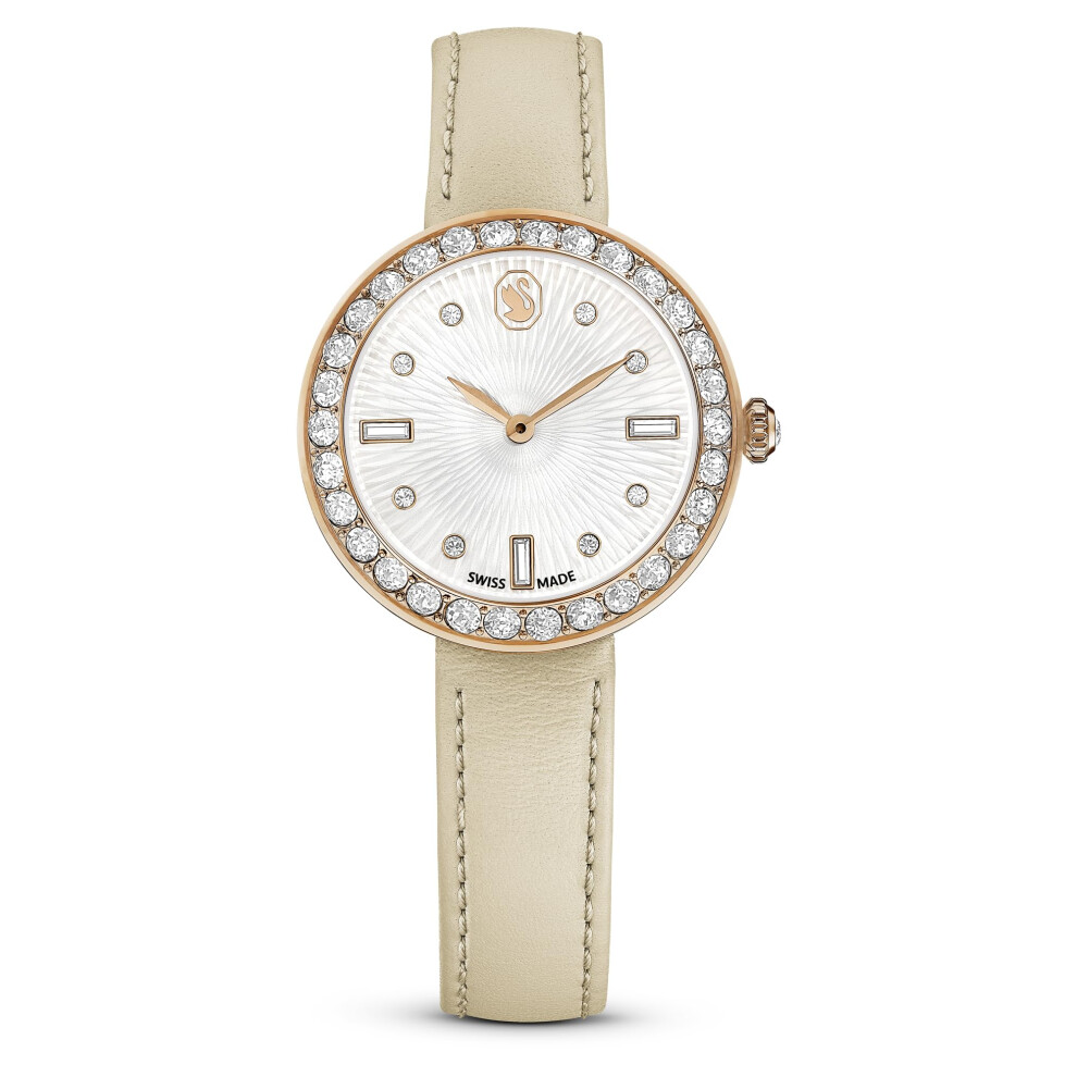 Swarovski Certa Watch, Swiss Made, Leather Strap, Beige, Rose Gold-Tone Finish Cream