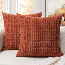 Housses de coussin décoratives automnales 45 x 45 cm, lot de 2, en velours côtelé rayé style bohème champêtre, pour canapé, sofa, chambre