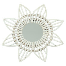 Rattan Wall Mirror – White Flower Shape, Vintage Style