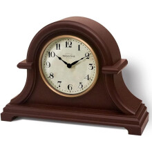 Vintage Farmhouse Mantel Clock, Napoleon Style, 13x10", Domed Lens, Quartz Movement, Gray Oak ABS Case