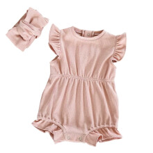 Body pour fille ou garçon, couleur unie, manches à volants, col rond, body classique d'anniversaire, rose clair, 6-12 mois