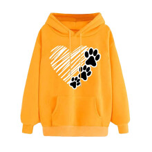 Damen-Hoodie mit Herzchen-Print, Rundhalsausschnitt, lange Ärmel, Valentinstag-Pullover, Gelb, Größe M