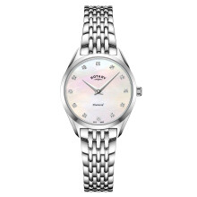 Rotary Women's Ultra Slim Watch with Stainless Steel Strap & Deployment Clasp LB08010/07/D (Silver & Diamond)