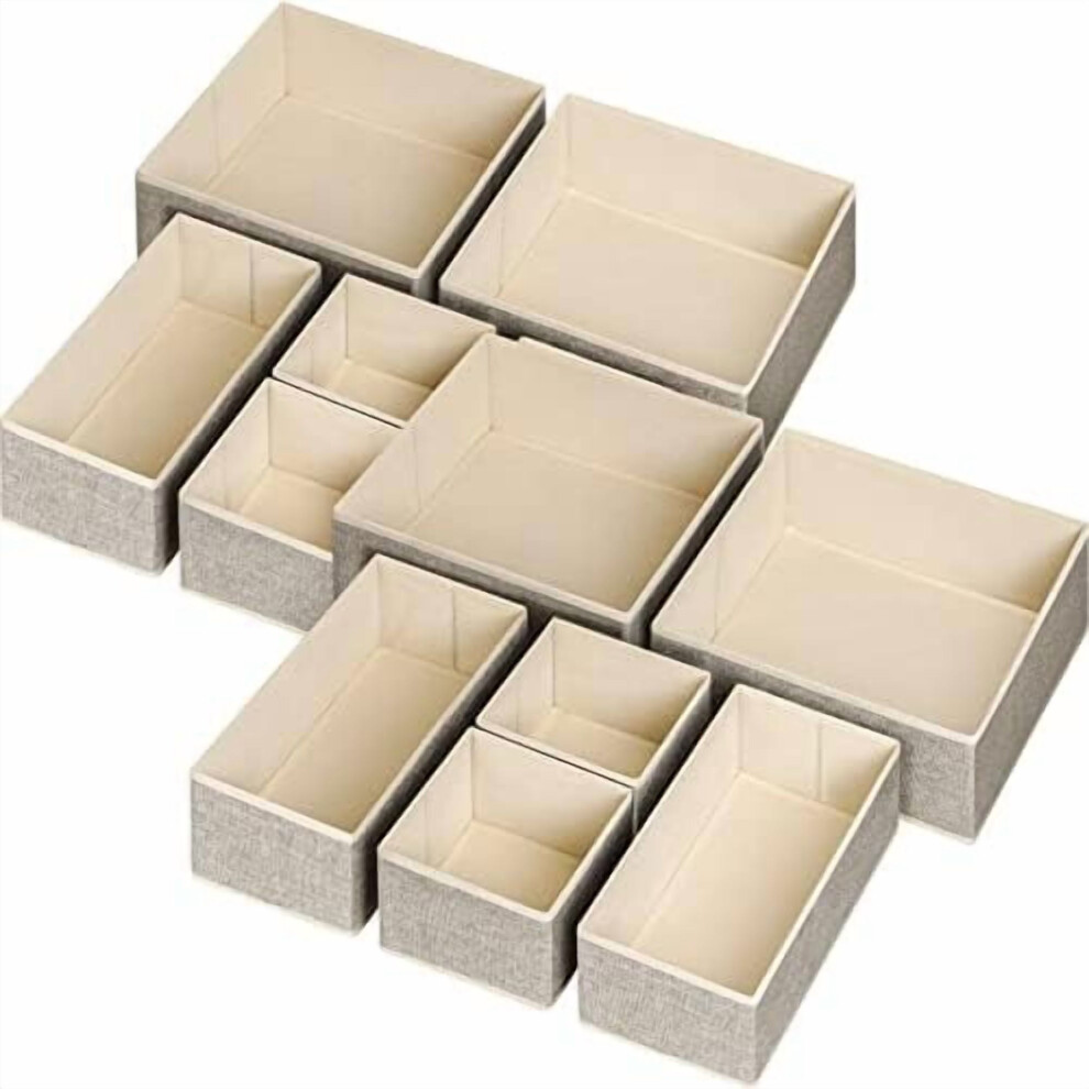 12-Pack Foldable Drawer Organizers For Clothing, Compatible With Dresser/Closet, Fabric Bins For Socks, Bras, Underwear, Baby Clothes (Beige) Beige