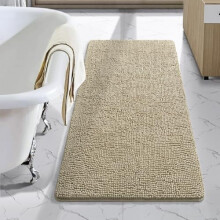 Tapis de bain de luxe shaggy 61 x 102 cm, lavable et antidérapant, en chenille douce et absorbante, beige.