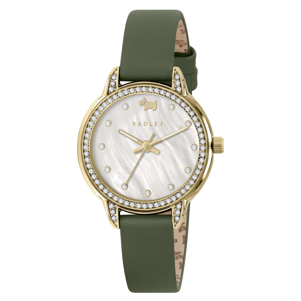 Radley Womens Gold Plated Stone Set Dark Green Leather Strap Analogue Quartz Watch Green,Gold
