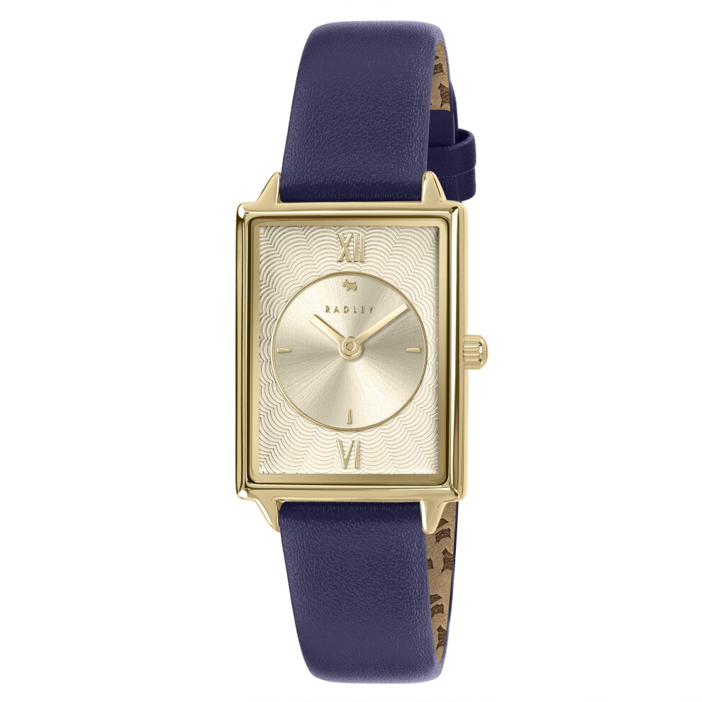 Radley Plated Rectangular 24Mm Ink Leather Strap Gold