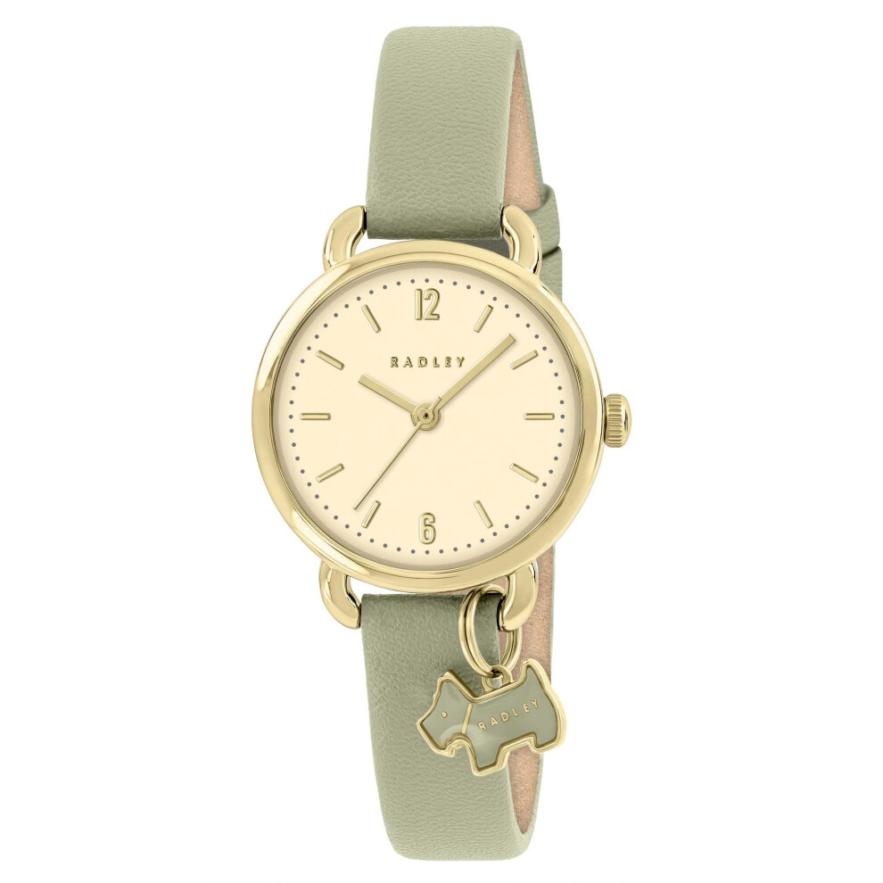 Radley Plated Case Dog Heart Charm Herbal Leather Strap Watch Ry21928a Gold