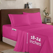 Zestaw pościeli Luxury1500 Microfiber 4-elementowy – miękki, prześcieradło z kieszenią na gumkę, 18-24 cale, kolor Queen, intensywny róż