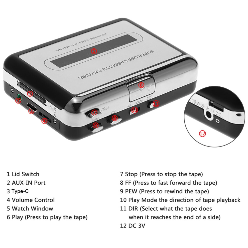 Tape-To-Mp3 Cassette Converter With Hi-Fi Usb Audio Capture For Computer Â Compatible With Windows/Mac 9193271768180