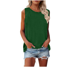 Letnie bluzki damskie Damskie topy bez rękawów Plus Size Topy z okrągłym dekoltem Bez rękawów Luźny top bez rękawów Moda Jednolity kolor