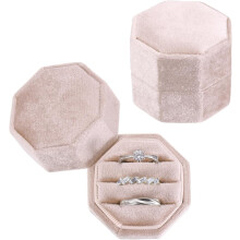 Octagonal Velvet Ring Box Set of 2 – Pink, 3-Slot Wedding