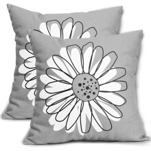Graue und weiße Gänseblümchen-Kissenbezüge, 20x20 Zoll, 2er-Set, Leinen-Kissenbezüge für Frühling/Sommer für Sofa, Bett, Outdoor –