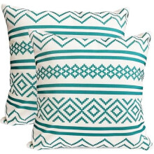 2er-Set türkisblaue Boho-Kissenbezüge (50 x 50 cm), Leinen, moderner Landhausstil, passend für Standardkissen