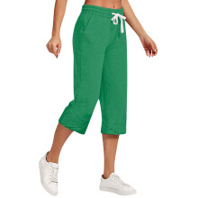 Spodnie capri VERUGU dla kobiet, ściągane sznurkiem, szerokie, uniwersalne, luźne, skrócone, zielone, 3XL