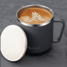 Mug isotherme 400 ml avec anse et couvercle, en acier inoxydable à double paroi isolante, idéal pour les voyages, le petit-déjeuner à la maison
