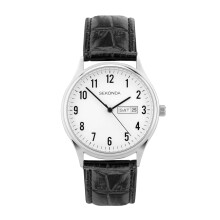 Sekonda Easy Reader Ladies 36mm Quartz Watch in White with Analogue Day/Date Display, and Black Leather Strap 30121