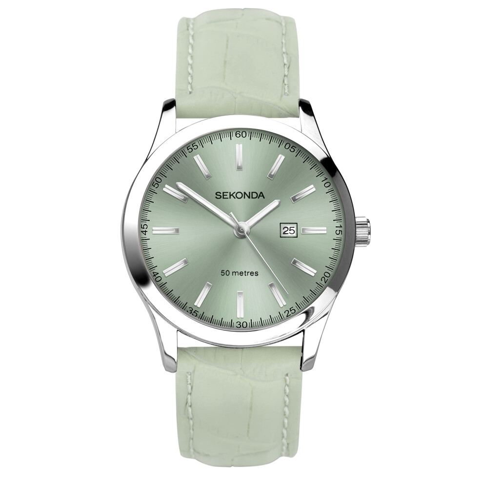 Sekonda Taylor Ladies 34Mm Quartz Watch In With Analogue Date Display, And Leather Strap 40549 Green