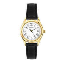 Sekonda Classic Ladies 25mm Evans Watch in Gold with Black Leather Strap & White Dial