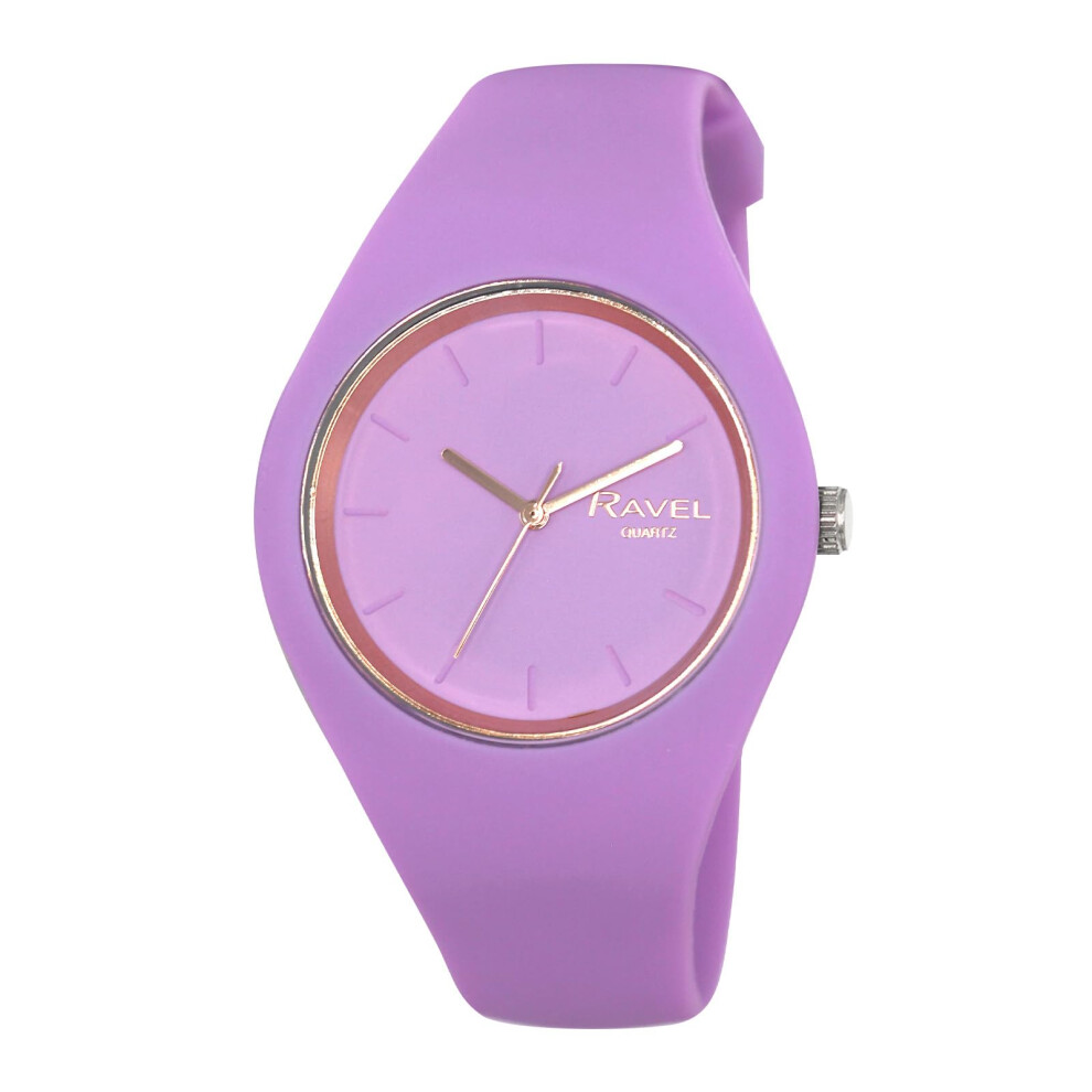 Ravel - Unisex Slim Comfort Fit Contrast Silicon Strap Watch - Analogue Quartz - R1804.07 - Purple/Rose Tone Gold