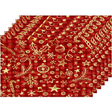 Red Checkered Burlap Placemats Set of 6, 12x18 Inch