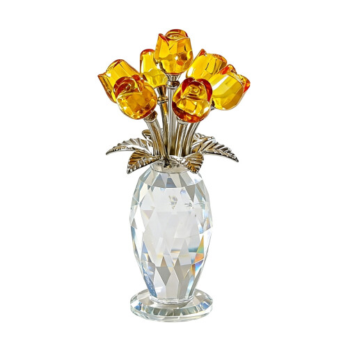 Crystal Red Rose Bouquet in Vase - Romantic Desktop Decor 1