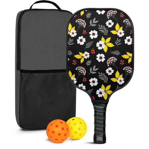Σετ κουπιών Pickleball με κουπιά από fiberglass σε σχέδια λουλουδιών, 2 μπάλες και τσάντα –