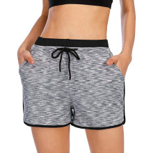 Liquidação de verão! Shorts de ioga femininos, lisos, para treino, com bolsos internos, ideais para corrida e academia, com compressão, cinza,