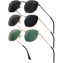 Occhiali da sole per uomo e donna, polarizzati, quadrati, con protezione UV, montatura esagonale in metallo alla moda.