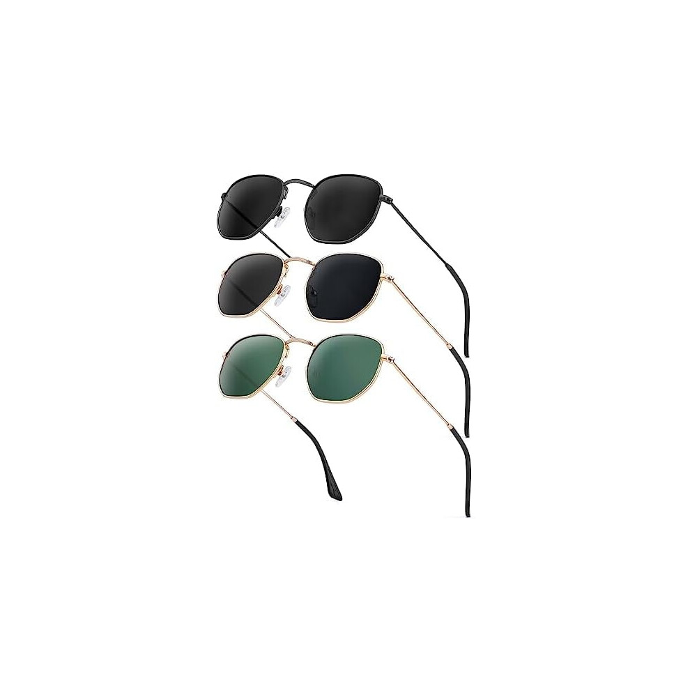 Sunglasses for Women and Men, Polarized Square UV Protection, Trendy Metal Frame Hexagon Sunglasses