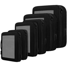 4 Set/6 Set/8 Set Compression Packing Cubes Travel Accessories Expandable Packing Organizers (Square Mesh, 06-Black)