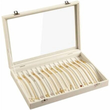 15-Hook Velvet Necklace Tray with Clear Lid – Beige